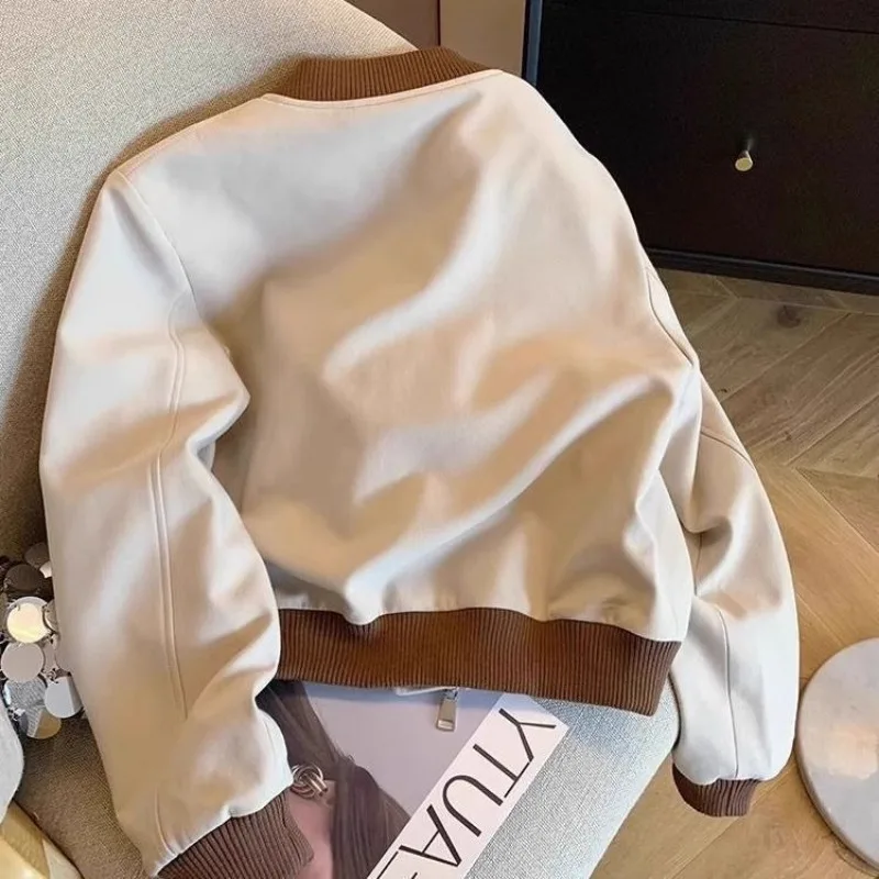 Baseball Spring and Autumn Jacket New Contrasted Color Casual Small Perfect Short Jacket Top