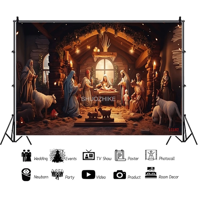 SHUOZHIKE Christmas Day Fireplace Photography Backdrops Gift Box Chimneys Snowflake Window Indoor Studio Background WW-34