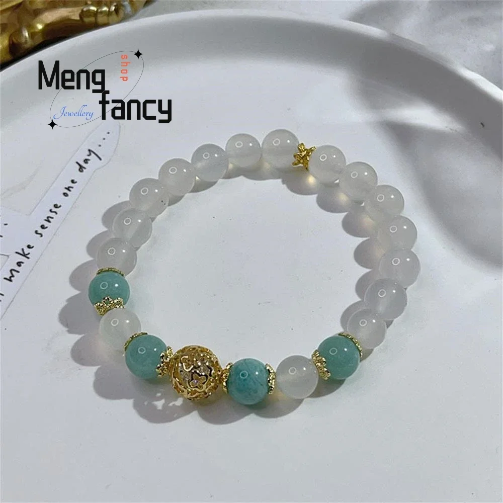 

New Natural White Agate Bracelet Female Road Road Lucky Beads Simple Ancient Style Exquisite High-grade Luxury Quality Jewelry