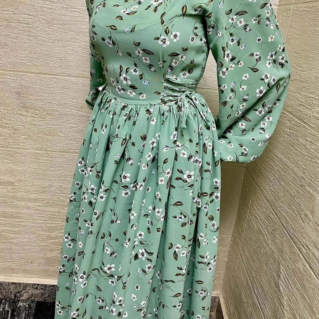 Robe imprimée à fleurs florales, taille cheville, Robe musulmane longue, ample, Maxi, Abaya