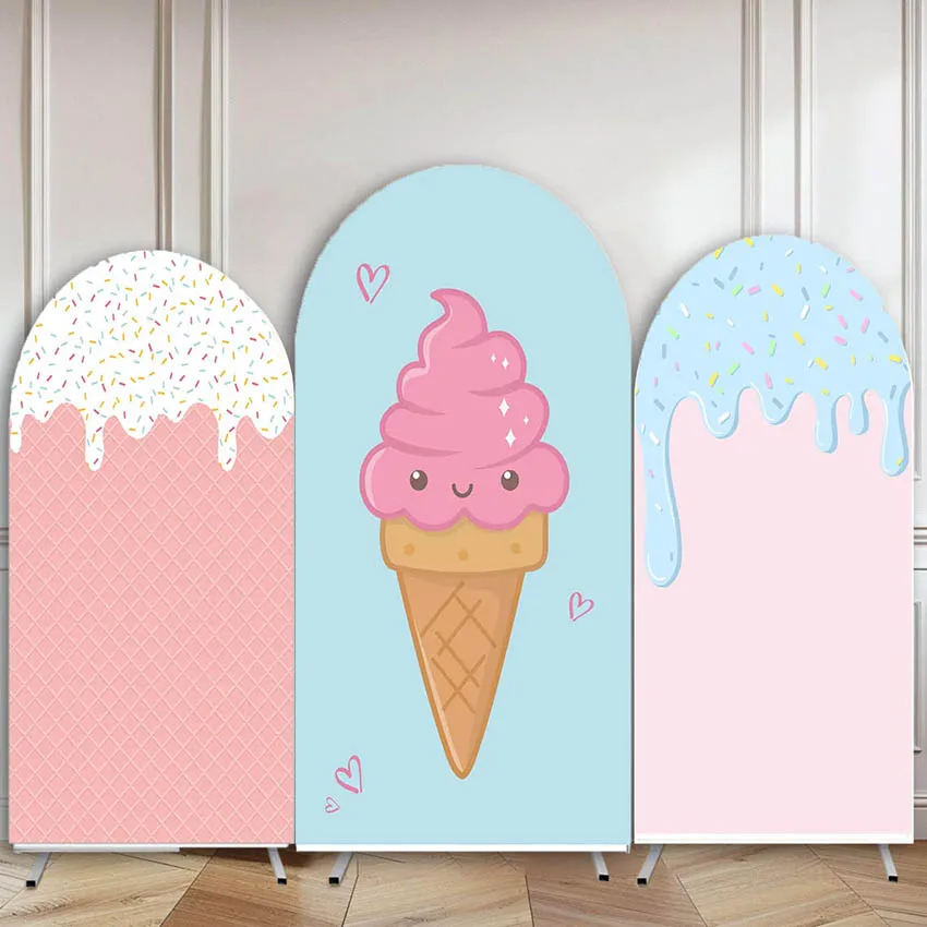 Mehofond Custom 2-Sided Ice Cream Theme Candy Girls Birthday Party Baby Shower Covers Chiara Arch Wall Background Decor Backdrop