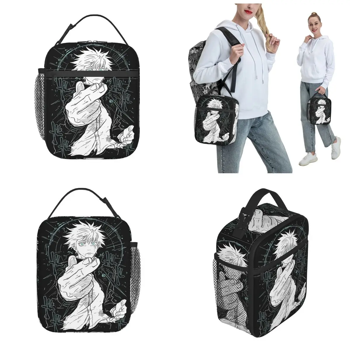 JJK Anime Gojo Satoru borsa termica per il pranzo contenitore termico per pasti Tote ad alta capacità Lunch Box borse per la conservazione degli