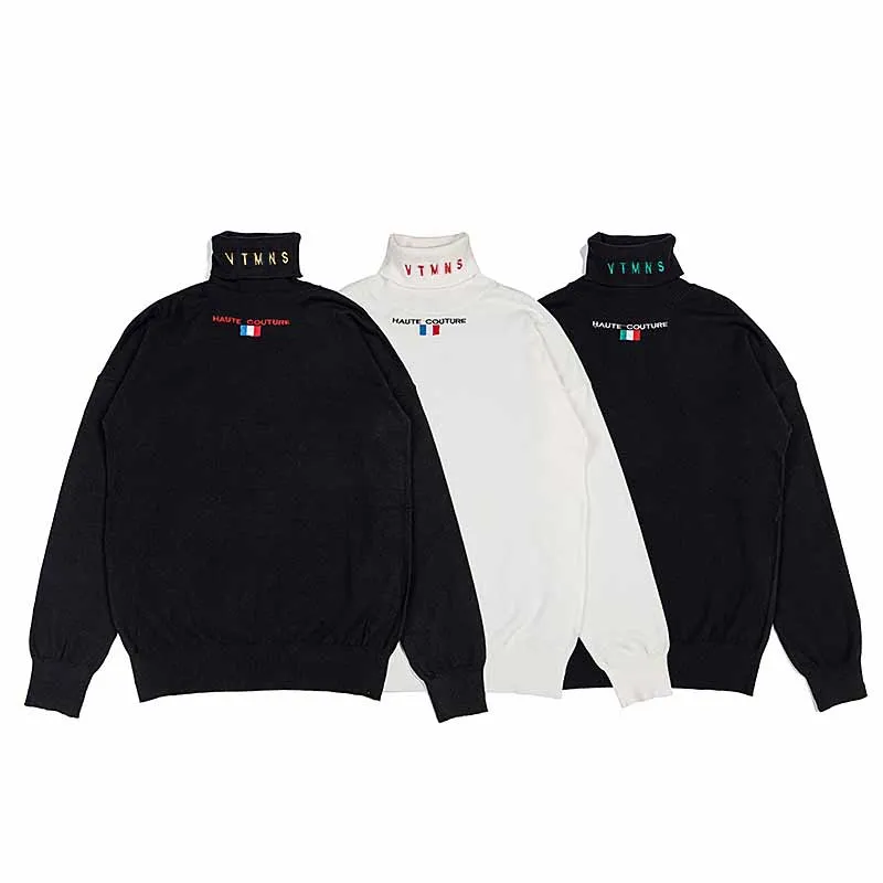 2024 VT Luxury Turtleneck France Flag Embroidery Women Men Wool Sweater Pullover Hiphop Oversized Men Winter Sweaters