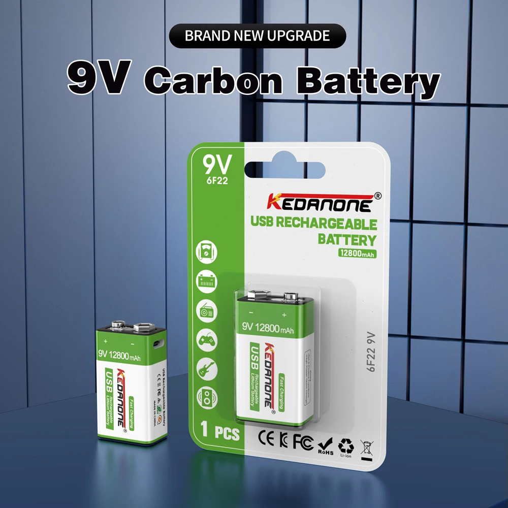 

9V 12800mAh Batterie Multimetre, Microphone, Jouet, Telecommande, Utilisation KTV, Audio equipment 1-12 pieces USB Type-C