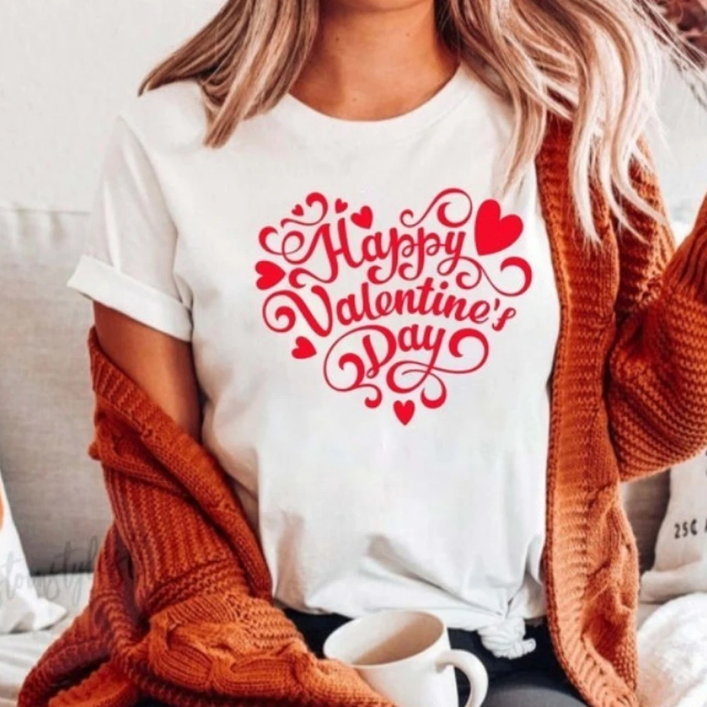 

Рубашка на День Святого Валентина Рубашка в форме сердца Рубашки на День Святого Валентина для женщин Хлопковая идея подарка с принтом Одежда Топ Футболки с графикой