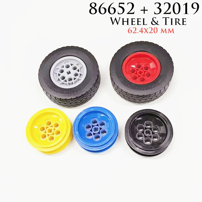 4Set/lot 86652 32019 High-Tech Tire Wheel Hub Car Truck 62.4x20mm Building Blocks DIY Bricks Compatible Puzzle Parts Kid Toys