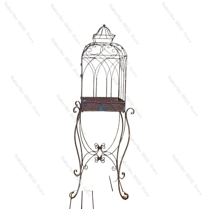 

Retro Old Bird Cage Jardiniere European-Style Iron Flower Stand Gardening Simple Display Stand