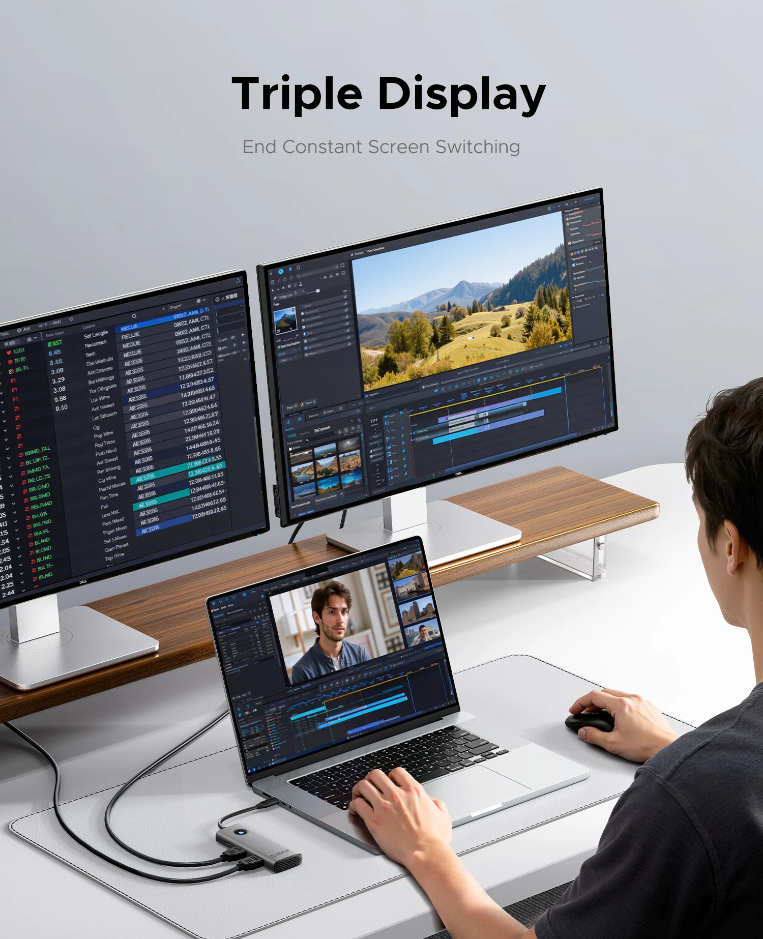 ORICO 8-Port USB 3.0 HUB موسع العرض الثلاثي لمحطة إرساء الكمبيوتر المحمول MacBook اثنين HDMI-COM 4K60HZ PD100W محول الفاصل