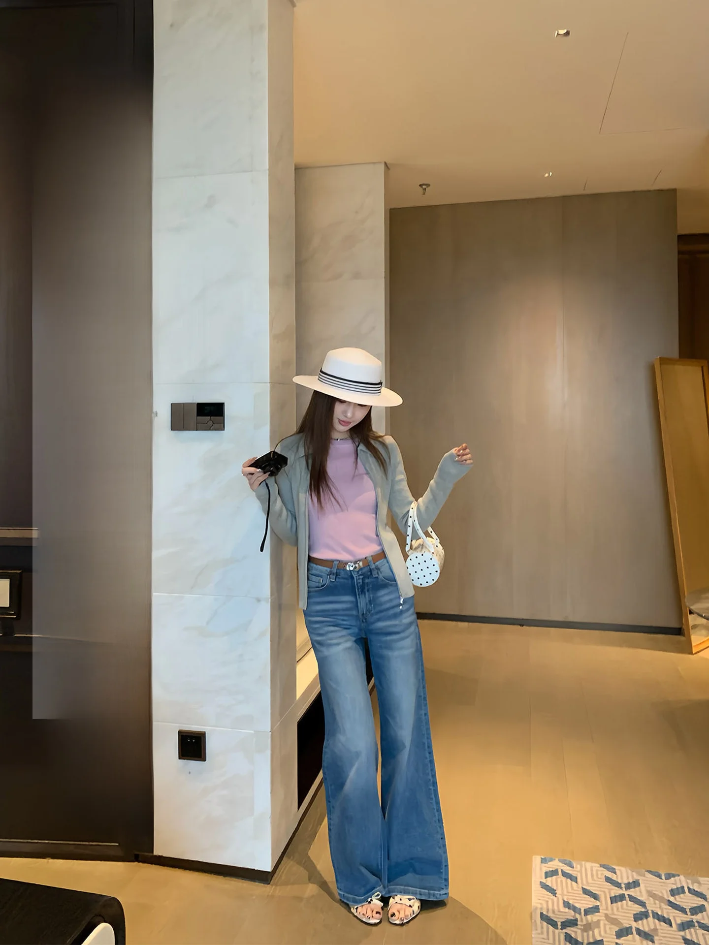 

Retro High Waist Washed Micro Flared Jeans Women's Spring Autumn Straight Leg Elastic Slimming Hoof Pants Orange Tree