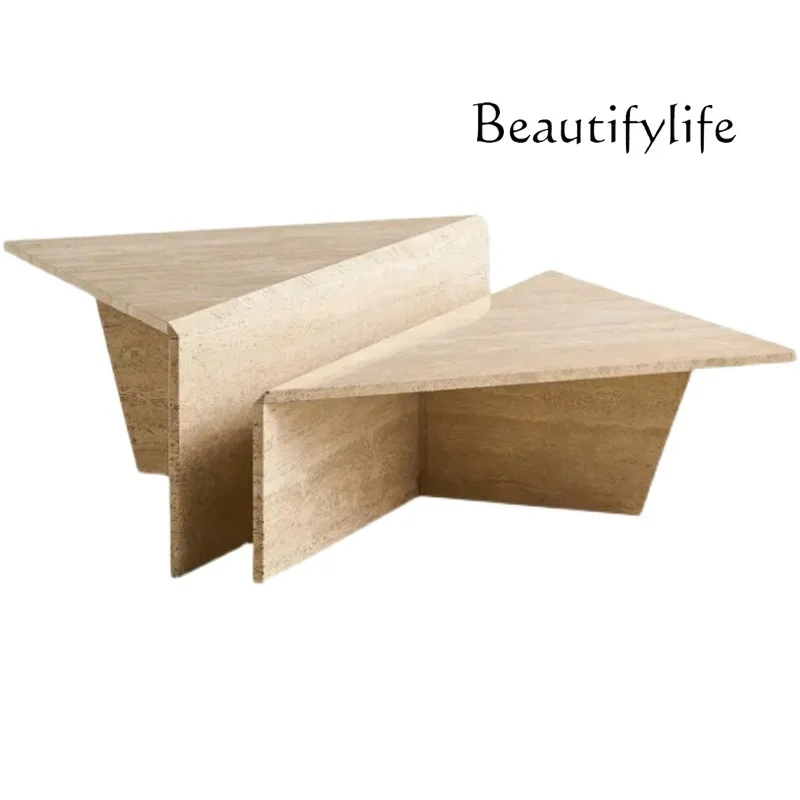 

Simple style creative triangular combination coffee table, living room natural marble travertine coffee table