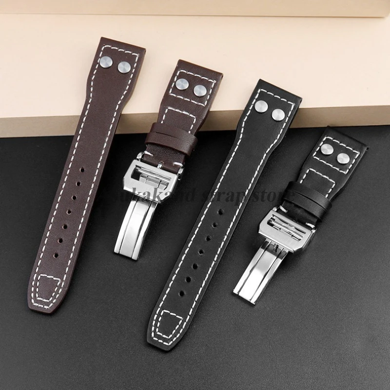 Кожаный ремешок для часов 20 мм, 21 мм, 22 мм для IWC Pilot для португальского Spitfire Fighter, ремешок для часов, складная пряжка, мужской браслет из воловьей кожи