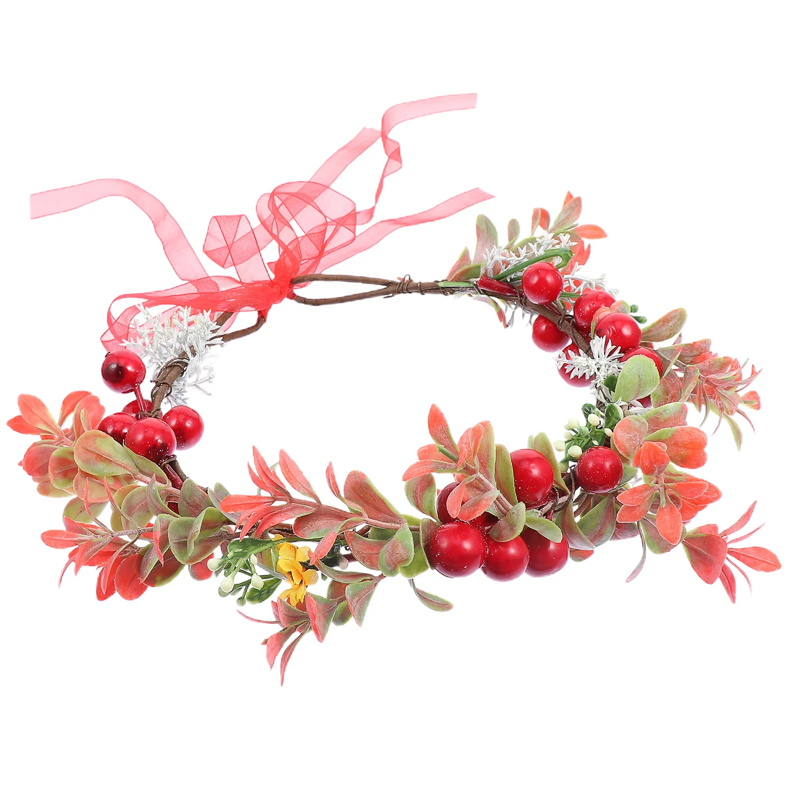 

Red Berry Green Plant Christmas Wreath Headband Simulated Bridal Hairband Xmas Wedding Party Photo Prop Headdress