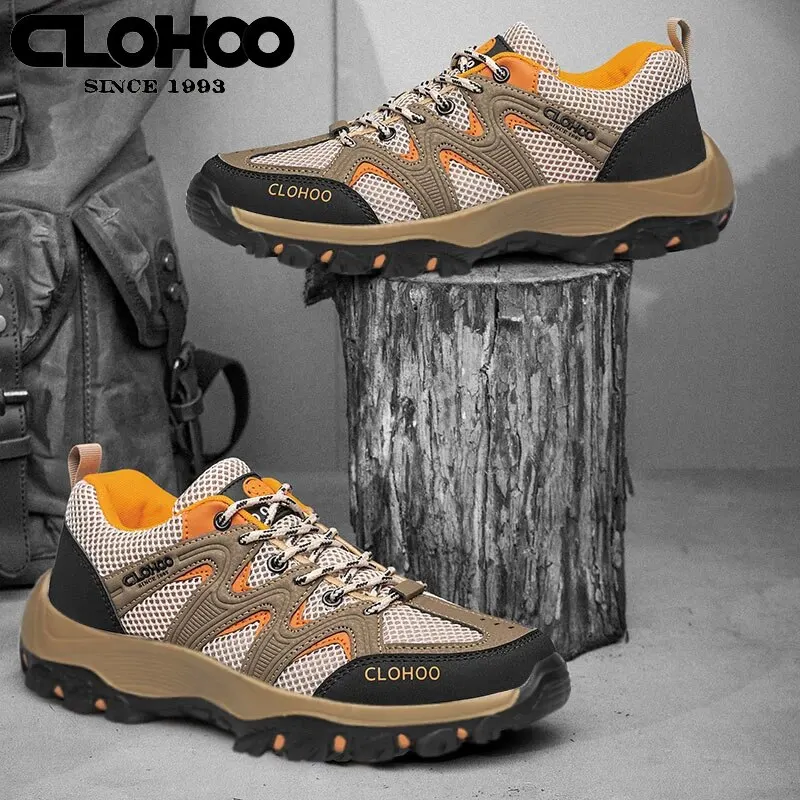 CLOHOO Men\'s Non-Slip Hiking Boots Breathable Casual Walking Running Sport Shoes Mesh Sneakers 2024 Lightweight Outdoor Jogging