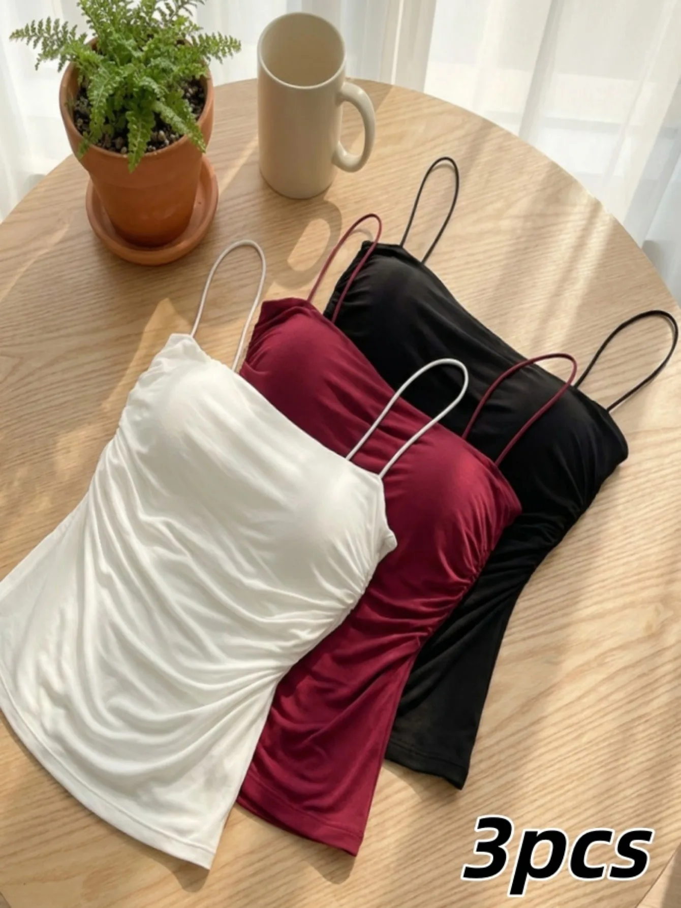 3 Pack Women Sexy Camisole Tank Tops with Elegant Thin Straps & Exquisite Open Back Design, Built-in Chest Pads Fashion Open Bac