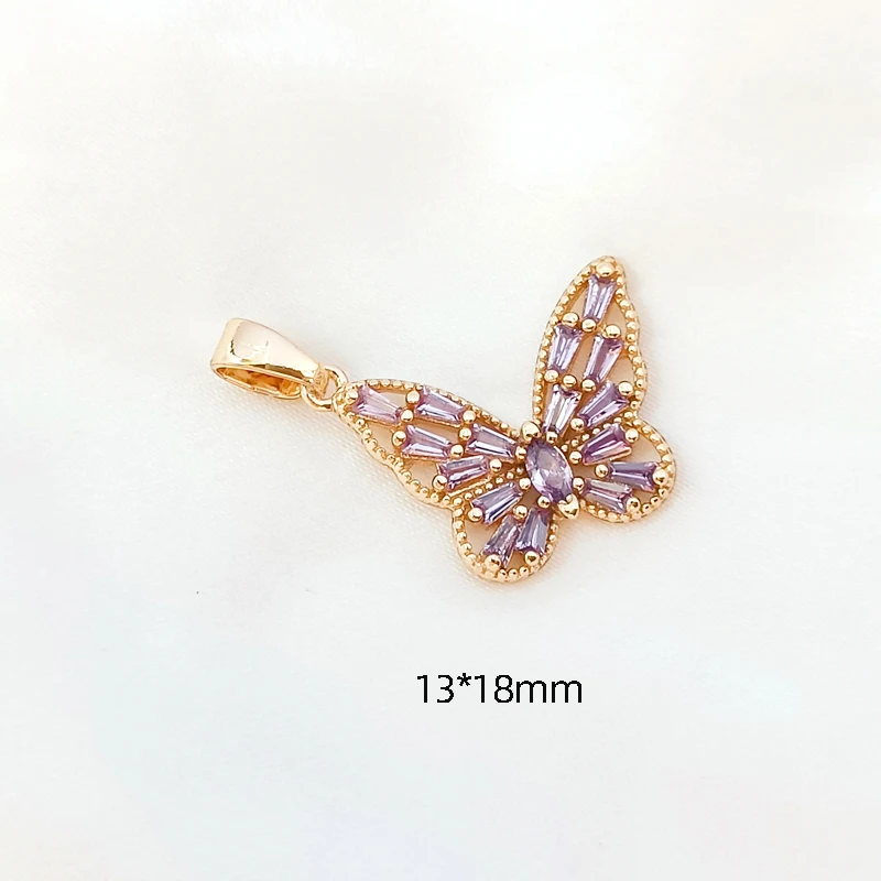 2 piece  Copper clad 14K Gold  Zircon inlaid  Butterfly shape  Pendant  DIY jewelry discovery Necklace Bracelet accessories