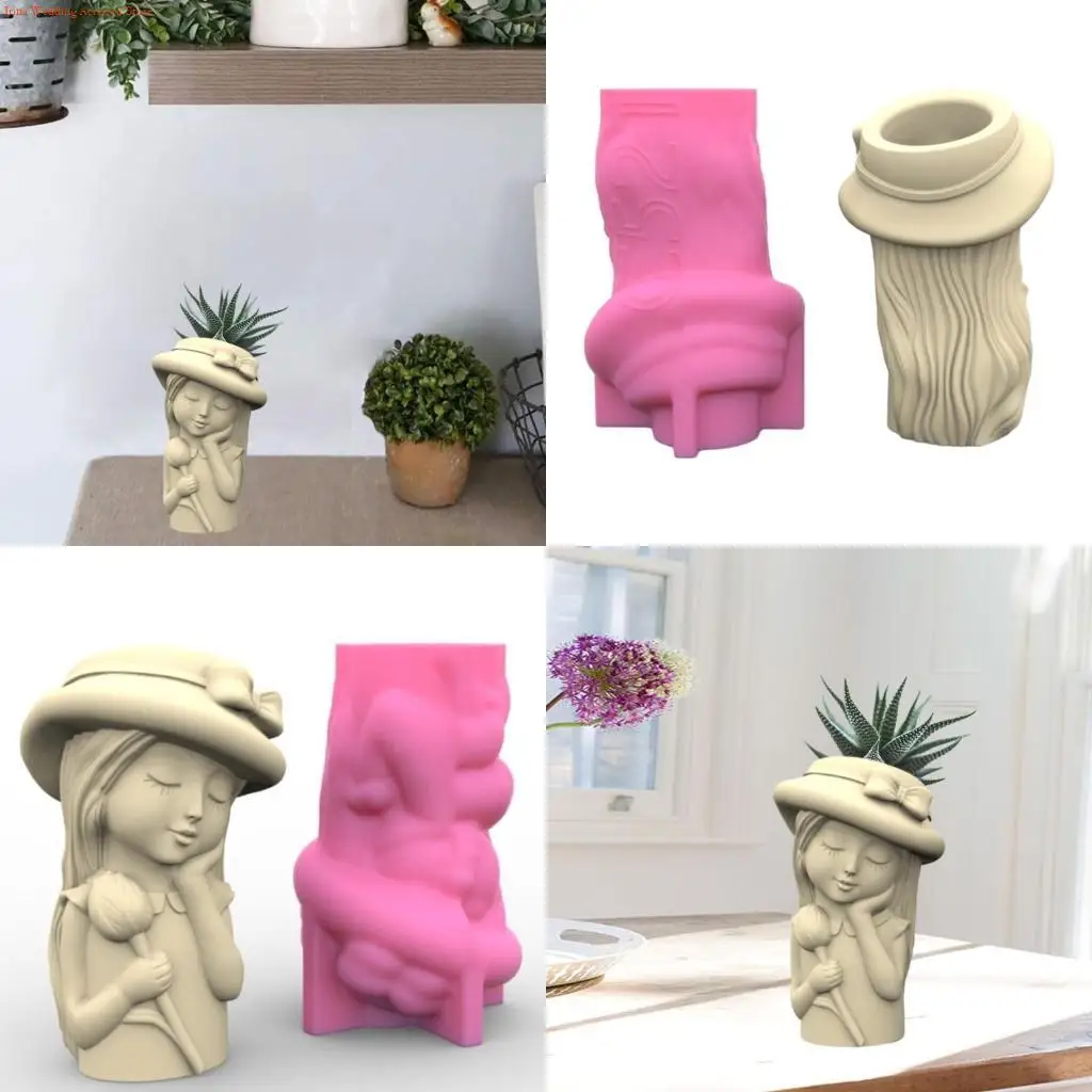 

G92D Girls Pen Holder Pot Silicone Mold Epoxy Resin Mold Table Ornament Mold