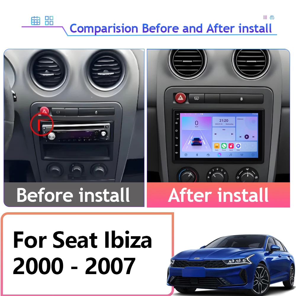 Android 16 For Seat Ibiza 2000 2001 2002 2003 2004 2005 2006 2007 High-performance Multimedia Radio Head Unit QLED 4G Wifi Video