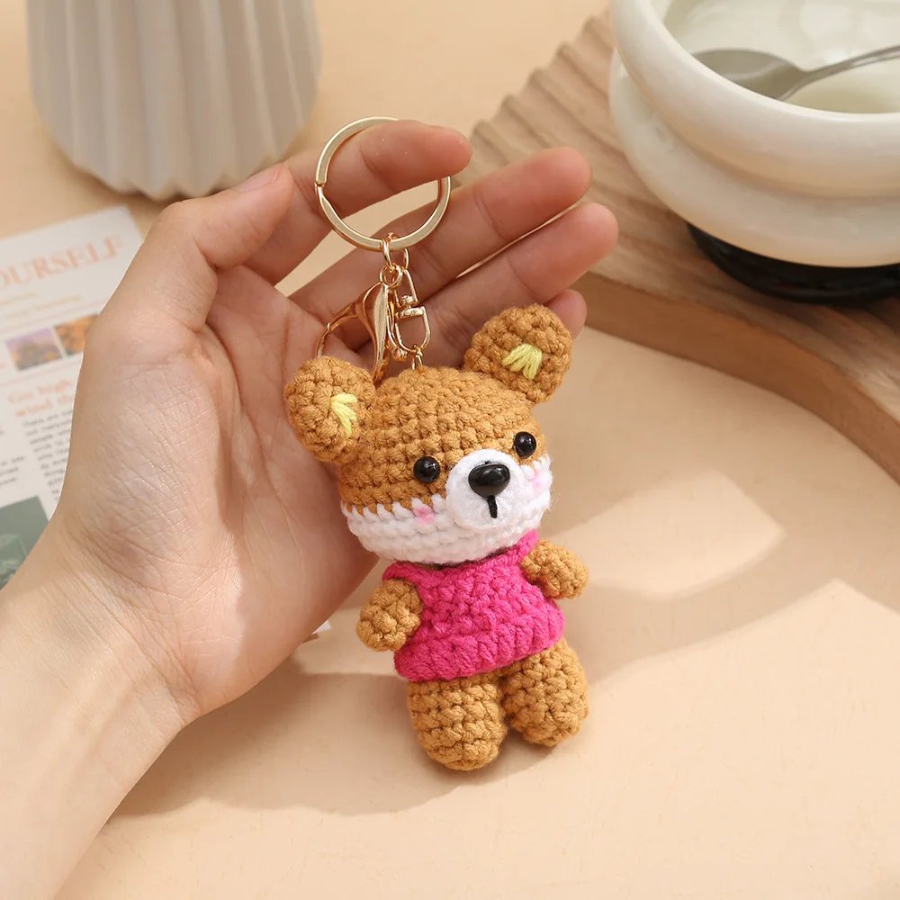 การ์ตูนสัตว์ชุดตุ๊กตาโครเชต์พวงกุญแจถักลูกสุนัข Keyrings สําหรับกระเป๋าจี้อุปกรณ์เสริมโครเชต์ Fox พวงกุญแจขายส่ง