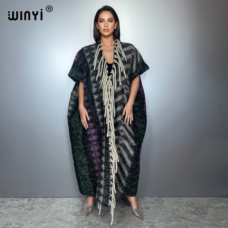 

WINYI winter designer top woman cloak open abaya poncho Long maxi OverCoat Thick Warm Female coat for women Africa coats