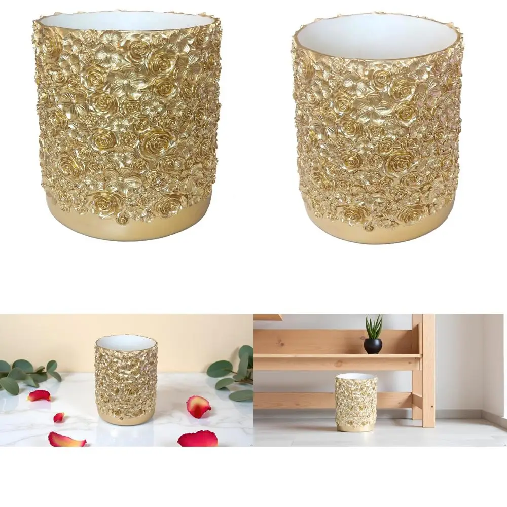 Eleganter, floral geschnitzter Kunstharz-Mülleimer, 8 x 10 dekorativer Abfallkorb für Büro, Badezimmer, Schlafzimmer mit Rosen-Design