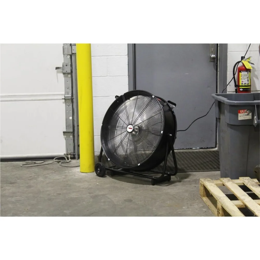 Ventola a tamburo con trasmissione a cinghia a 2 velocità ad alta velocità da 24 pollici con ruote e protezione da interruzione per un massimo flusso d'aria 7850 CFM, elencato UL