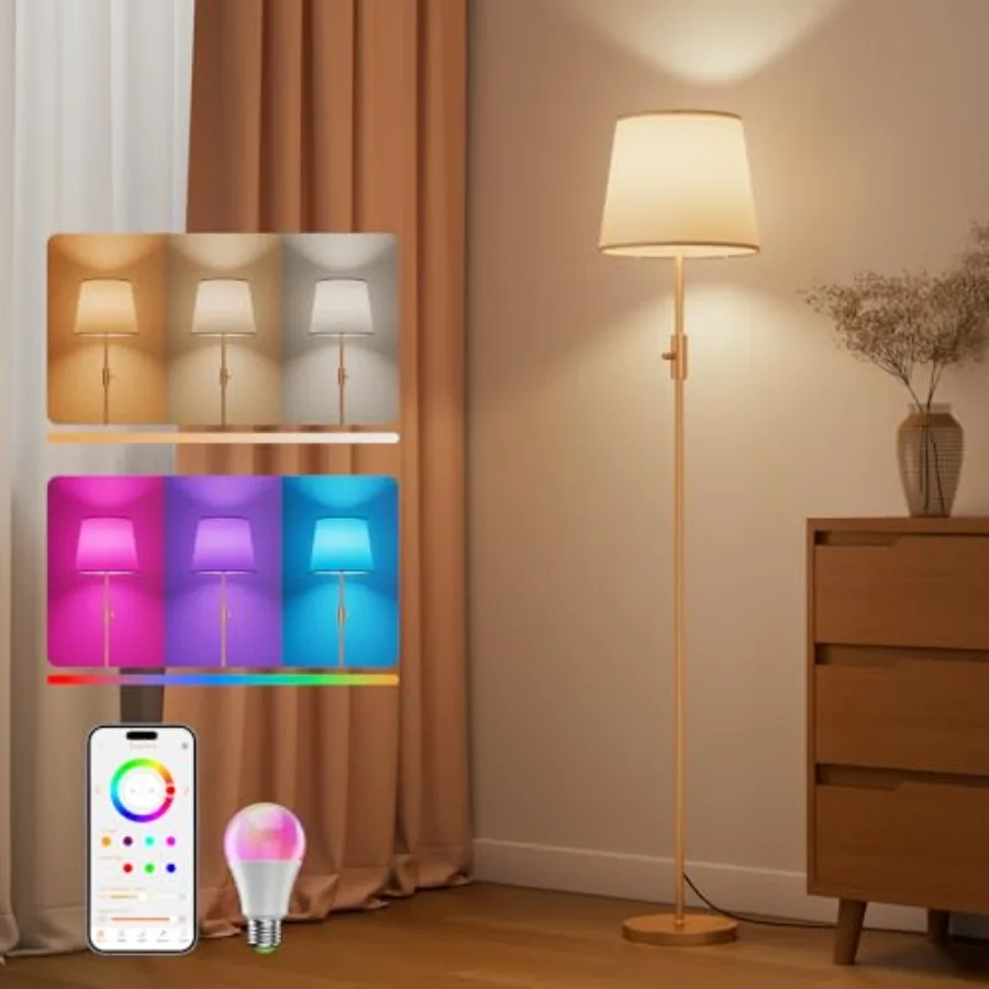 

Smart Floor Lamp with RGBCW Color Change Bulb, Compatible with Alexa, Siri, Google Voice and App Control, Standing Lamp with Li