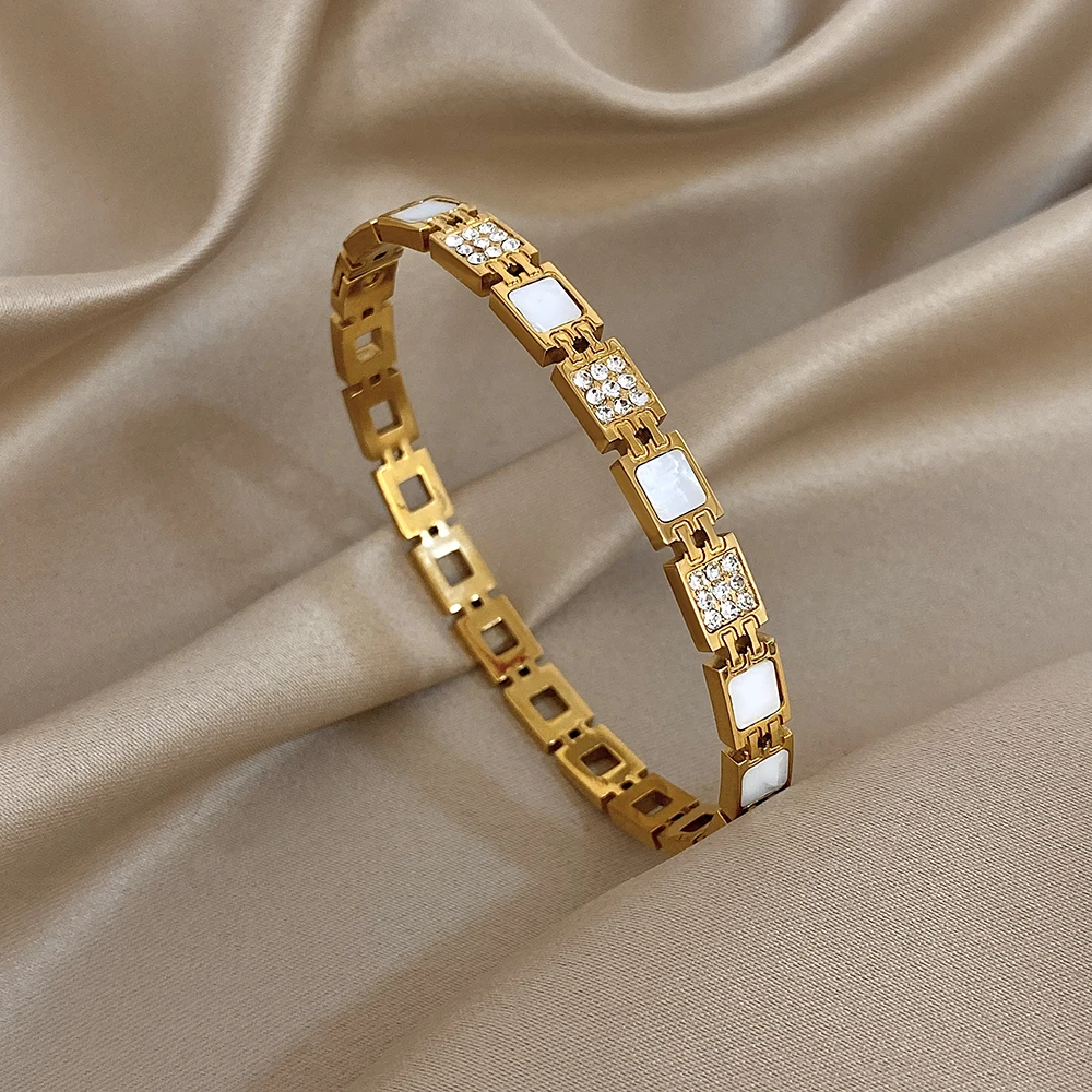 Freetry رائعة تألق أحجار الراين الفولاذ المقاوم للصدأ الكفة سوار للنساء أنيقة فاخرة الذهب اللون جولة واسعة الإسورة هدية #2