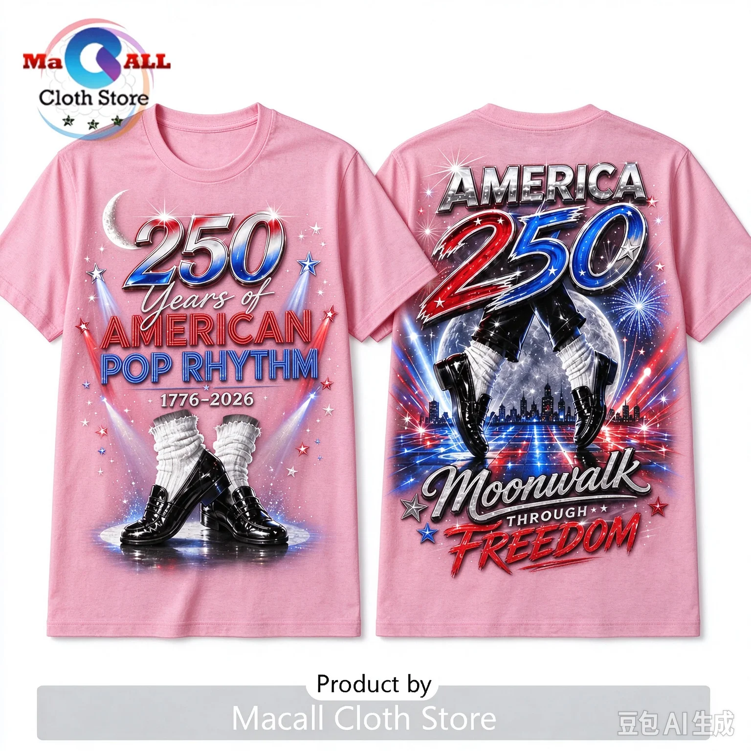 America 250 Years Double Sided T-Shirt 1776-2026 Moonwalk Through Freedom Graphic Unisex Short Sleeve Pop Rhythm Fans Gift