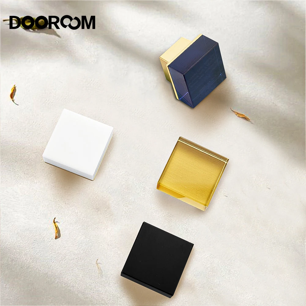 DOOROOM Modern Handles Knobs Single Hole Drawer Closet Knobs Square Solid Brass Cabinet Pull Handle Knobs Furniture Decor Closet