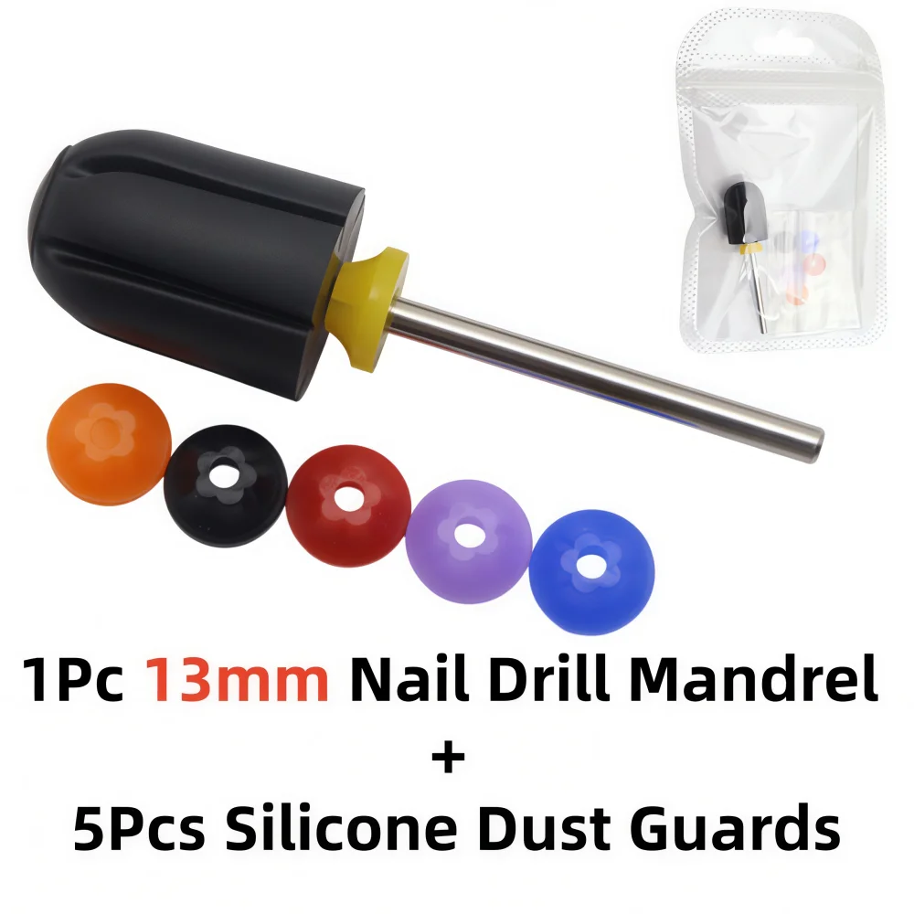 1Pc Rubber Nail Sanding Cap Mandrel Holder with 5Pcs Silicone Dust Guard Rings, 5mm 7mm 10mm 13mm Electric Nail File Bit Shaft f