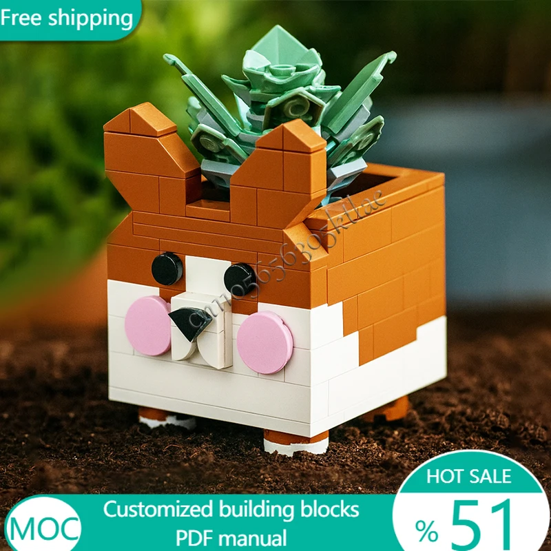 

157 шт. цветы, кашпо корги, оттенка до синего MOC, модульный строительный блок, модель, технология, сделай сам, праздничные игрушки, подарки