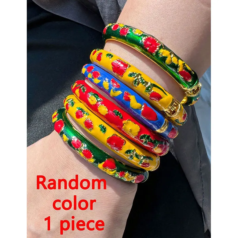 1 Piece Color Random Abstract Flower Enamel Oil Drops Metal Bracelet for Women Girl Jewelry Gift HUANZHI 2026 NEW