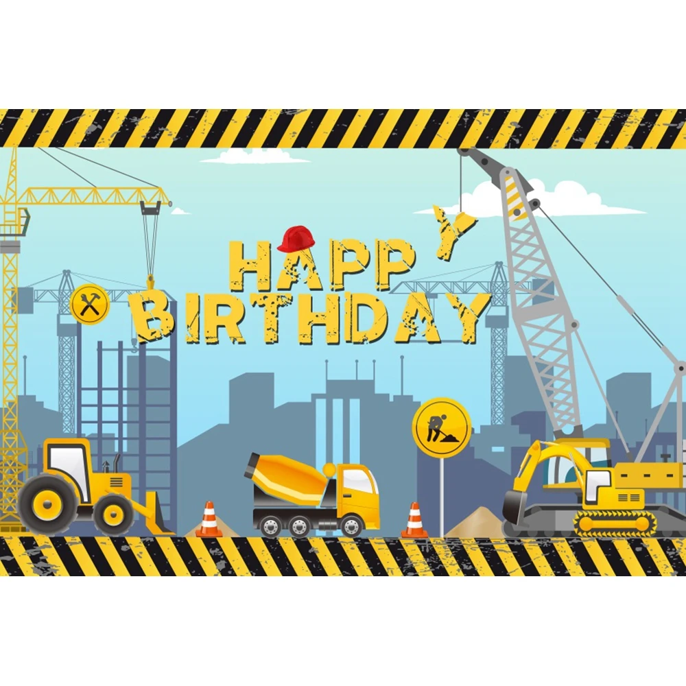 Construction Team Background Photography Baby Birthday Party Excavator Car Traffic Photographic Backdrop Decoration Photo Studio