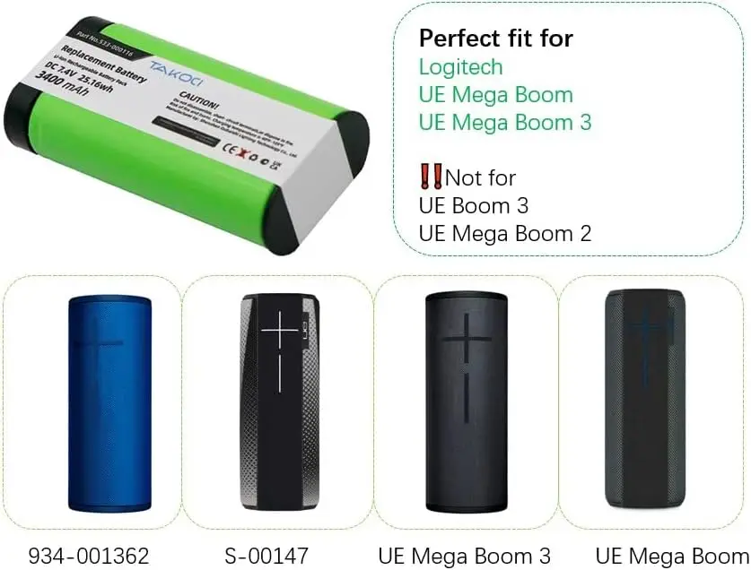 Replacement Battery for Logitech  S-00147, UE MegaBoom 533-000116, 533-000138 7.4V/3400mAh