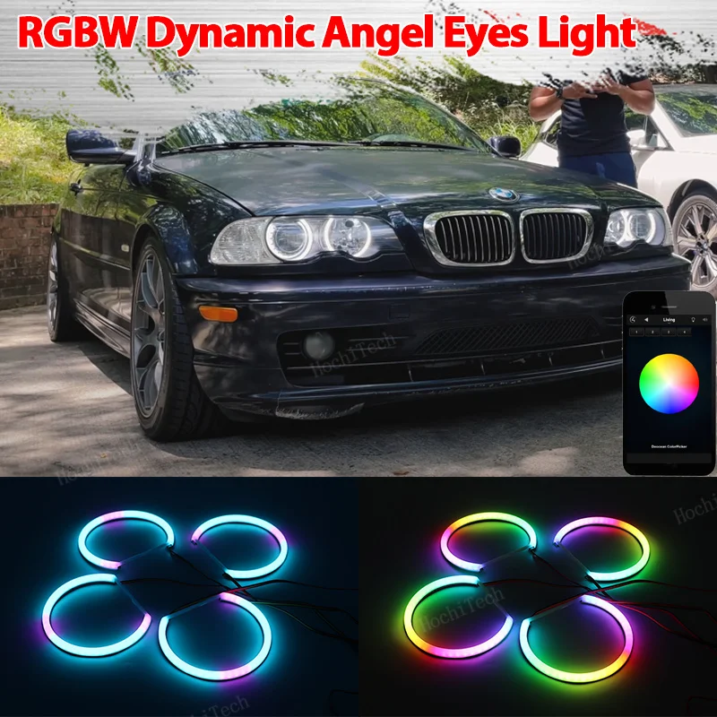 

Dynamic RGBW multi-color Mobile Control LED Angel Eyes Halo Ring Lamp DRL for BMW 3 5 7 Series E46 E39 E38 Sequential Flowing