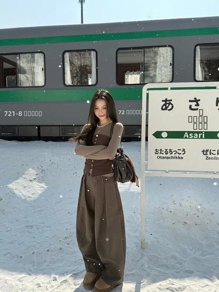 

MMFI2025 Зимний новый корейский вязаный лонгслив с эффектом пэчворк, женский облегающий базовый топ, комплект из двух предметов