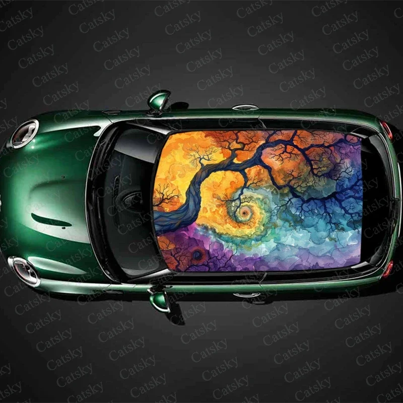 Colourful Abstract Tree Car Roof Sticker Wrap Racing SUV Accessories Packaging Painted PVC Custom Car Graphic Decal