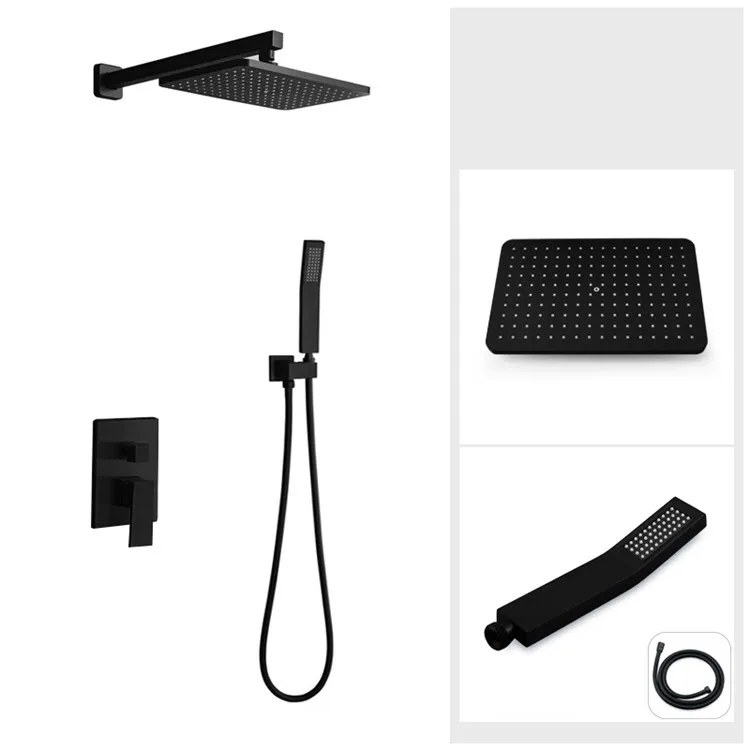 Brass High Flow Black Square Concealed Pet Bathing Tool Shower Bath Camping With Rain Shower Head