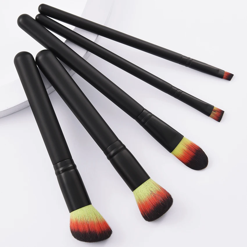 SAIANTTH – ensemble de pinceaux de maquillage tricolore, ensemble de 5 pièces, noir, à manche droit, pour fond de teint, ombre à paupières, outil de beauté concis