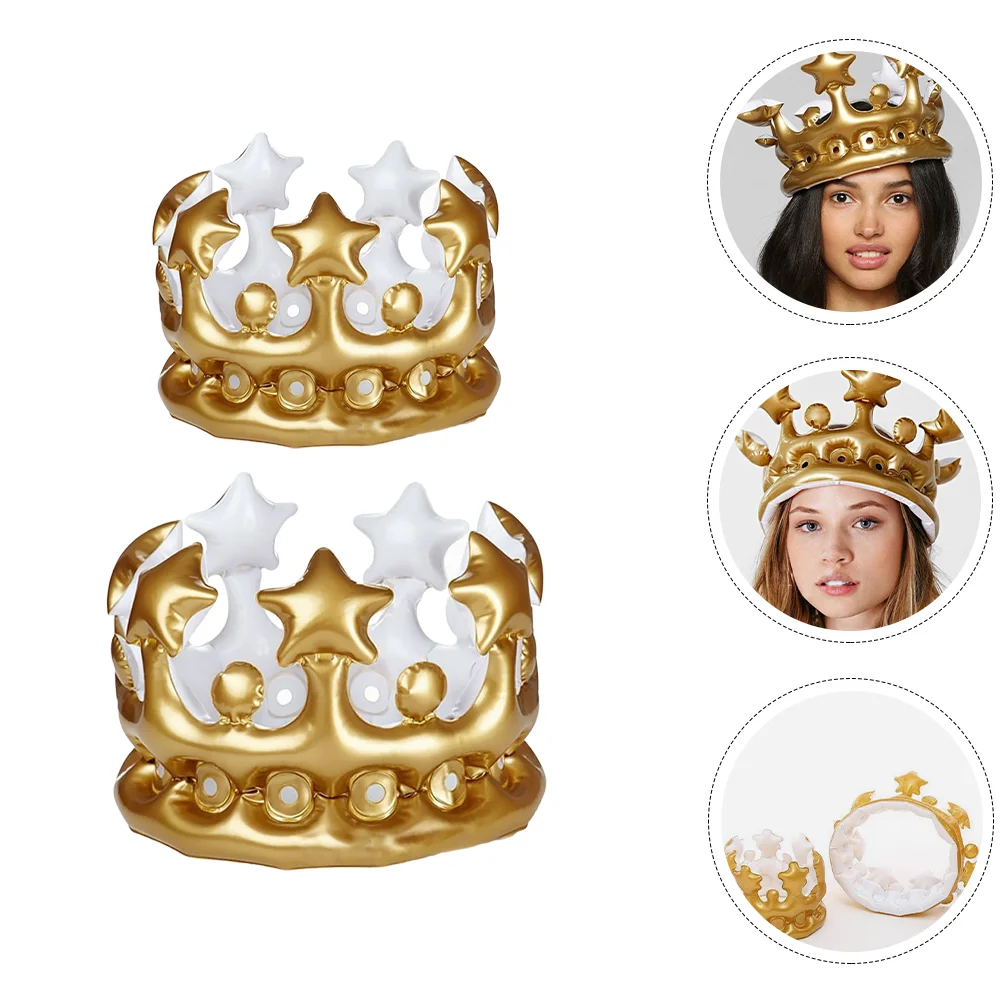 2 Pcs Pvc Inflatable Toys Gold Headband Crown for Kids Decorative Hat Party Hats Balloon Birthday Favor Multipurpose Toddler