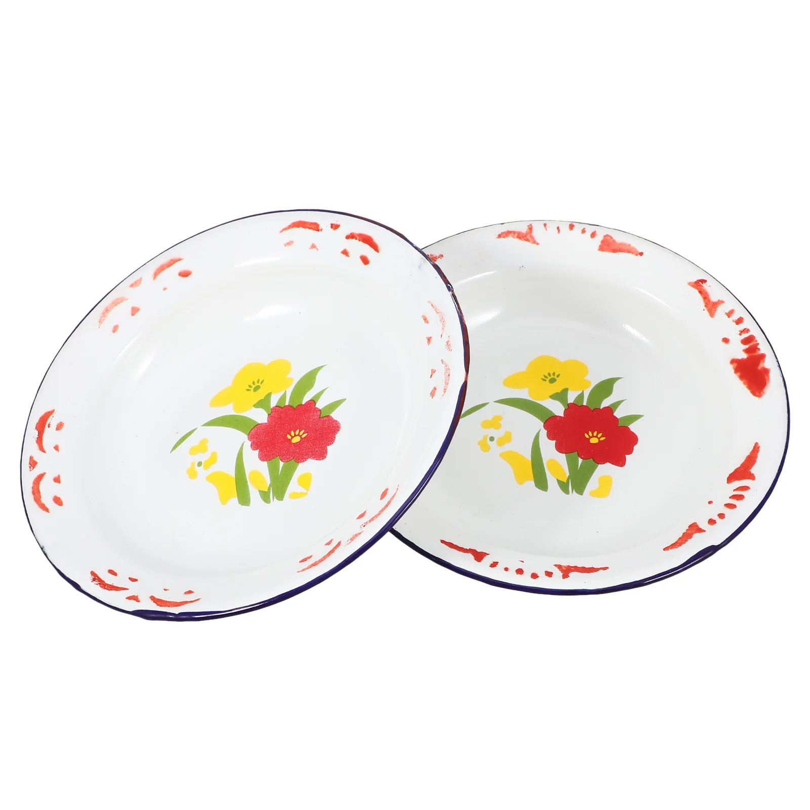 

2pcs Metal Enamel Plates Enamelware Salad Plate Camping Enamel Serving Dishes Enamel Noodle Tray Enamelware Dinner Plates For Pi