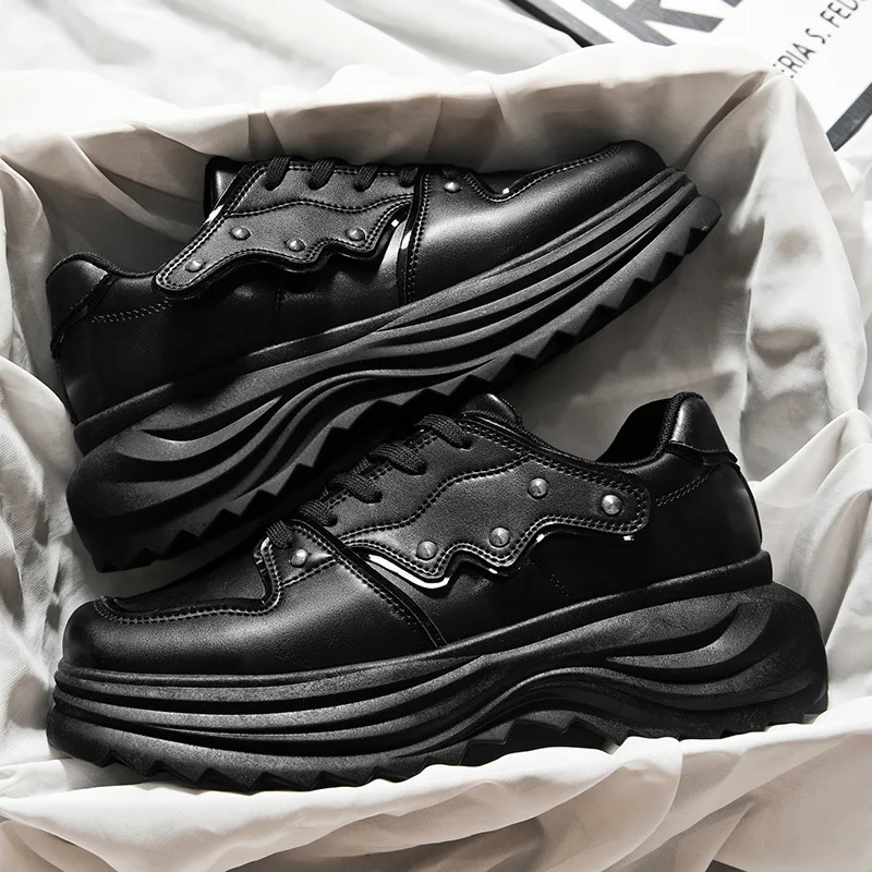 New Platform Increased Sneakers Shoes For Men Fashion Platform Trend Versatile Casual Shoes For Men's Black Autumn Leather Shoes