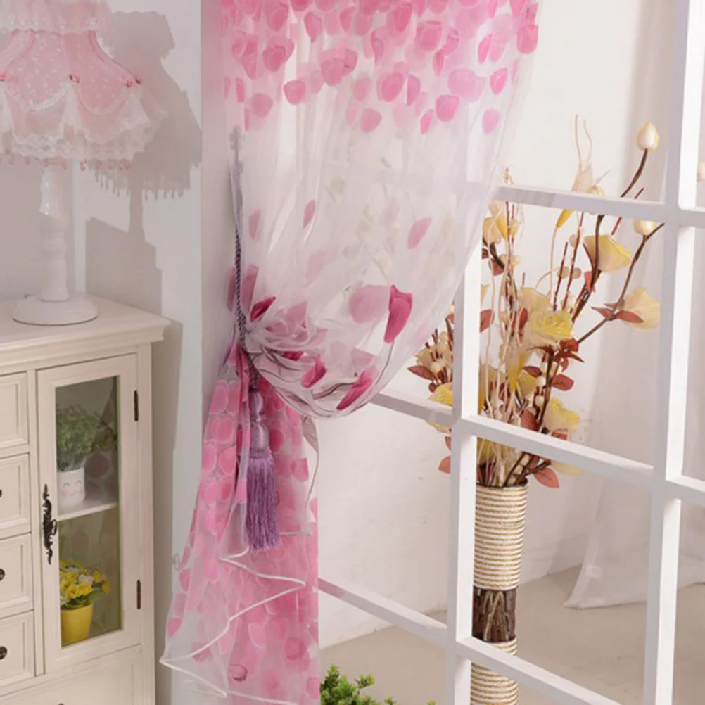 

100x200cm Tulip Flower Sheer Curtains Transparent Window Voile Tassel Floral Drapes Pink Bedroom Living Room Home Decor
