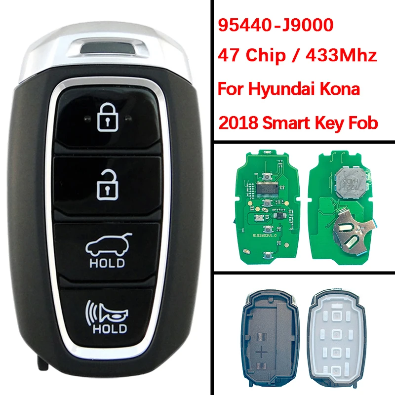 

CN020121 Aftermarket 4 Buttons Smart Key Fob 47 Chip 434Mhz FCC 95440-J9000 Remote Control For Hyundai Kona 2018