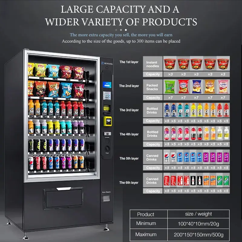 Máquina Expendedora Automática de Autoservicio, Máquina Expendedora de Bebidas Refrigeradas de Gran Capacidad