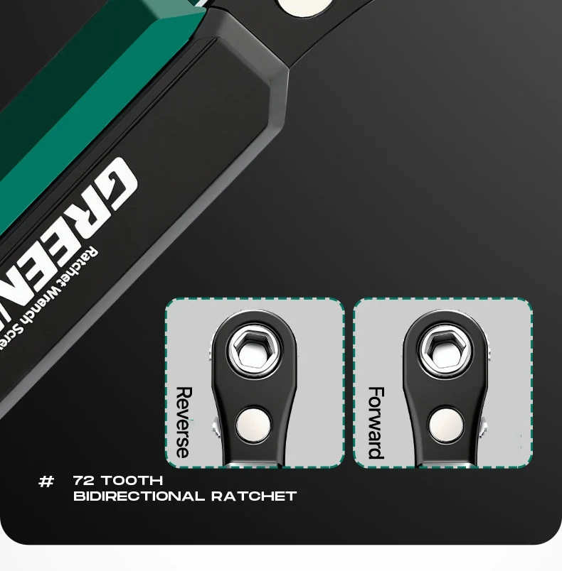 GREENER 72-Tooth Reversible Ratchet Wrench Set 1/4 Inch Hex Drive Quick Release CR-V Steel Right Angle For Auto Home Repair