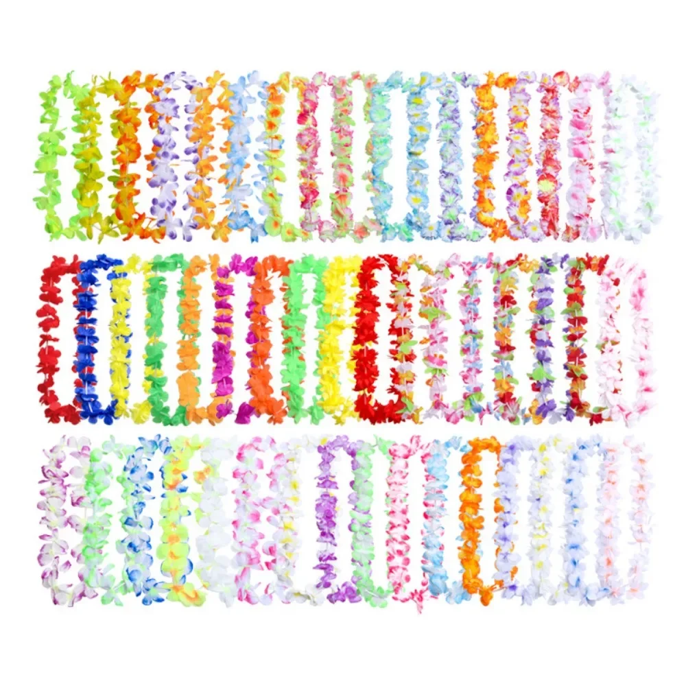 24pcs Hawaiian Flower Lei Party Decorations Multicolor Tropical Flower Necklace Summer Beach Luau Theme Party Supplies