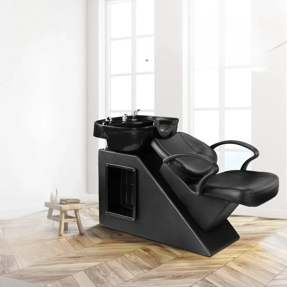 

HOT2024 NewShampoo Парикмахерское кресло для обратной промывки, АБС-пластик, чаша для шампуня, стул для раковины для спа-салона красоты, парикмахерская (черный)