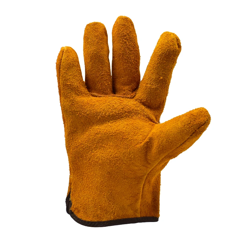 1 Pair Labor Protection Cowhide Gloves Double-layer Yellow Safety Welding Wear-resistant Gloves Personal Protective Equipment