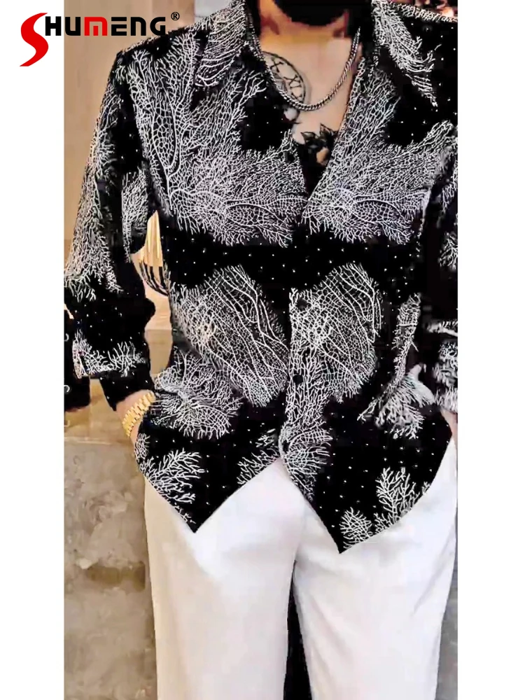 

2025 Summer New Men's Long Sleeve Shirts Fashion Trendy Printed Loose Fashion Versatile Shirts Men's Handsome Chic Top Jackets